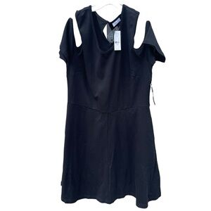 New York & Company Black Solid Cold Shoulder New‎ with Tags Scope neck Dress